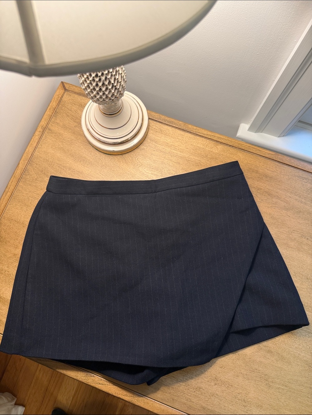 Aritzia Navy Pinstripe Wrap Skort